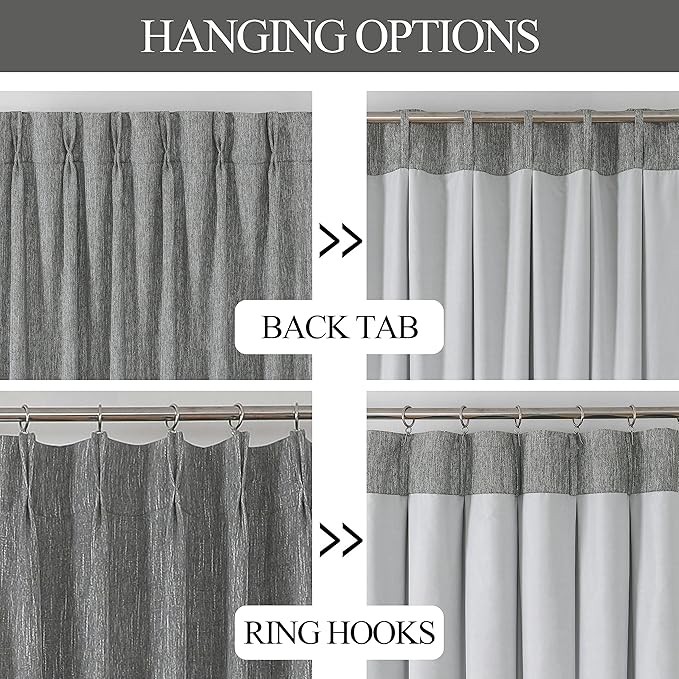 Vision Home Charcoal Grey Pinch Pleated Full Blackout Curtains Room Darkening Window Curtains 90 inch for Living Room Bedroom Thermal Insulated Pinch Pleat Drapes with Hooks Back Tab 2 Panel 40"Wx90"L