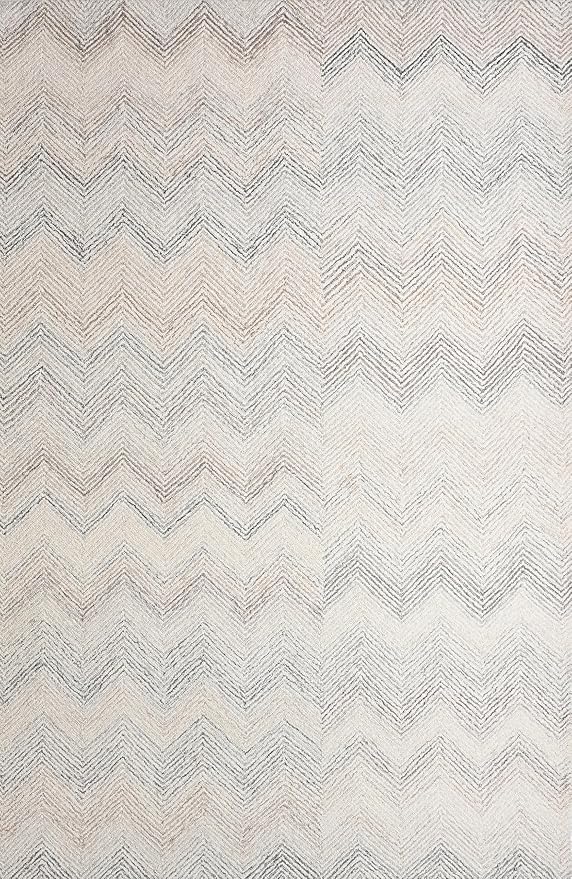 Modern Herringbone Chevron Collection Handcrafted Wool Area Rug - Durable, Zigzag Pattern, for High Traffic, Contemporary Design for Living Room, Bedroom, Dining Room Decor (Ivory-Multi, 3' x 5')