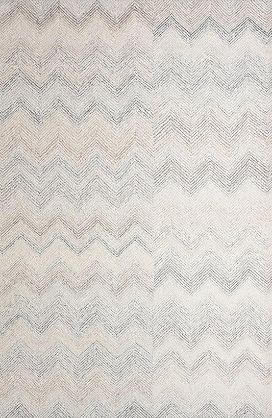 Modern Herringbone Chevron Collection Handcrafted Wool Area Rug - Durable, Zigzag Pattern, for High Traffic, Contemporary Design for Living Room, Bedroom, Dining Room Decor (Ivory-Multi, 6' round)