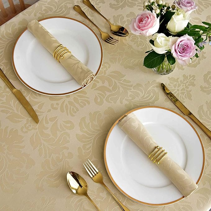 maxmill Jacquard Cloth Napkins 20 x 20 Inch Damask Pattern Soft Comfortable and Luxury Serviette for Restaurant Family Dinners Weddings Parties and Banquets Set of 4 Pieces Beige