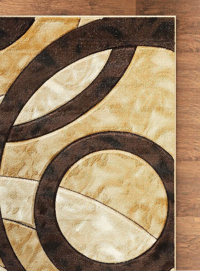 GLORY RUGS Area Rug 2x3 Brown Door Mat Modern Circles Soft Contemporary Floor Carpet Fluffy Texture for Indoor Living Dining Room and Bedroom Area