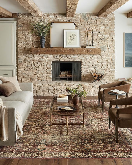 Loloi Magnolia Home by Joanna Gaines Banks Collection BAN-04 Brick/Ivory 3'-6" x 5'-6" .13" Pile Height, Machine Washable, Accent Rug