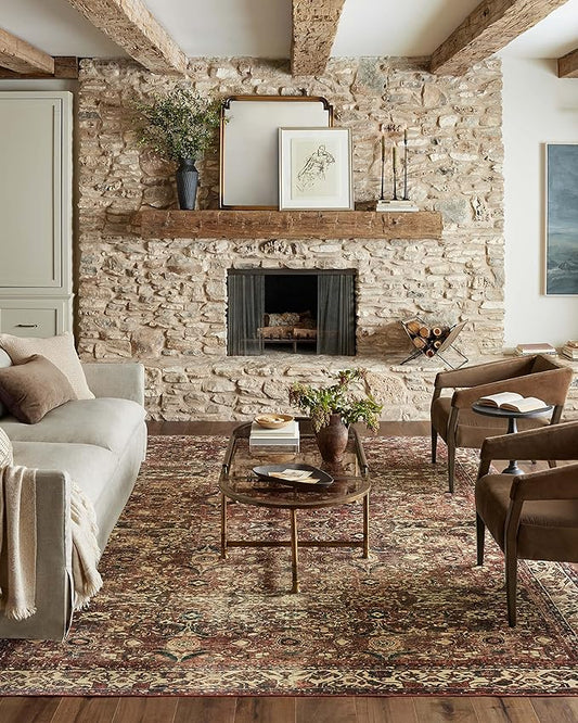 Loloi Magnolia Home by Joanna Gaines Banks Collection BAN-04 Brick/Ivory 2'-6" x 7'-6", .13" Pile Height, Machine Washable, Runner Rug
