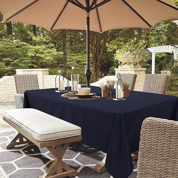 LUSHVIDA Rectangle Outdoor Tablecloth with Umbrella Hole and Zipper, 60x120 Inch Navy, Washable Waterproof Table Cloth Spill Proof Wrinkle Free Table Cover for Patio Spring Summer Picnic BBQS