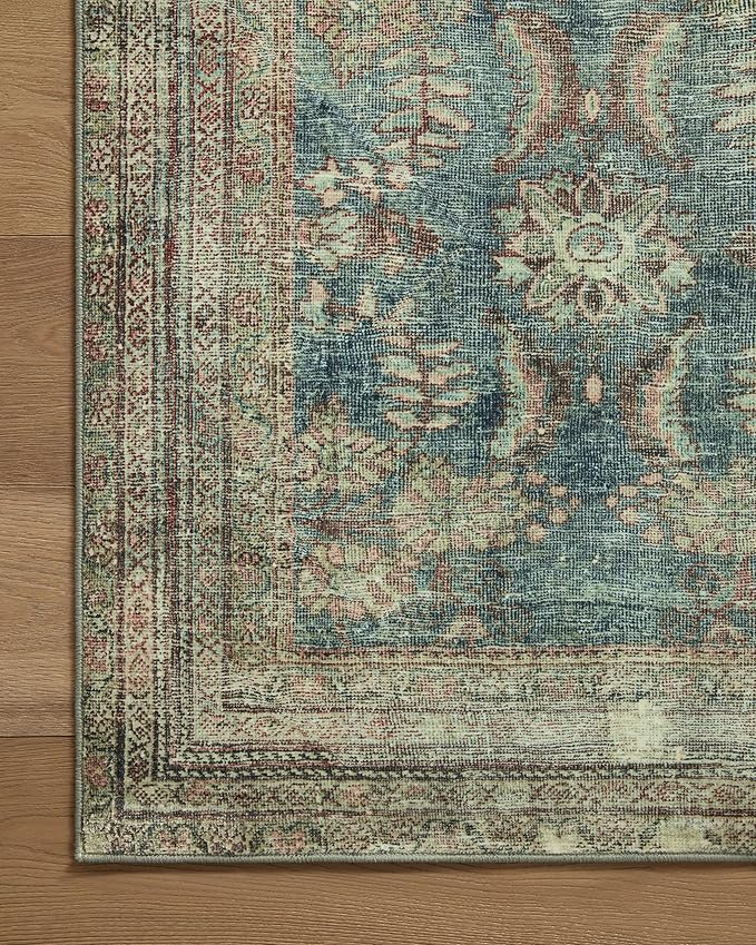 Loloi Magnolia Home by Joanna Gaines Banks Collection BAN-01 Ocean/Spice 2'-6" x 12'-0", .13" Pile Height, Machine Washable, Runner Rug
