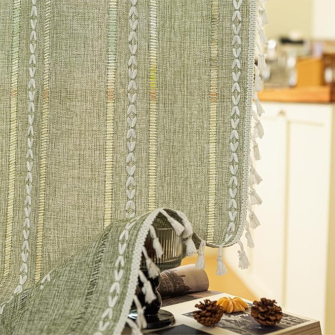 Sutuo Home Green Boho Door Curtains for Kitchen Doorway, Bohemian Semi Blackout Privacy Embroidery Drape Decor for Temporary Room Dividers Bedroom Living Room, Rod Pocket 1 Panel 37" W x 80" L