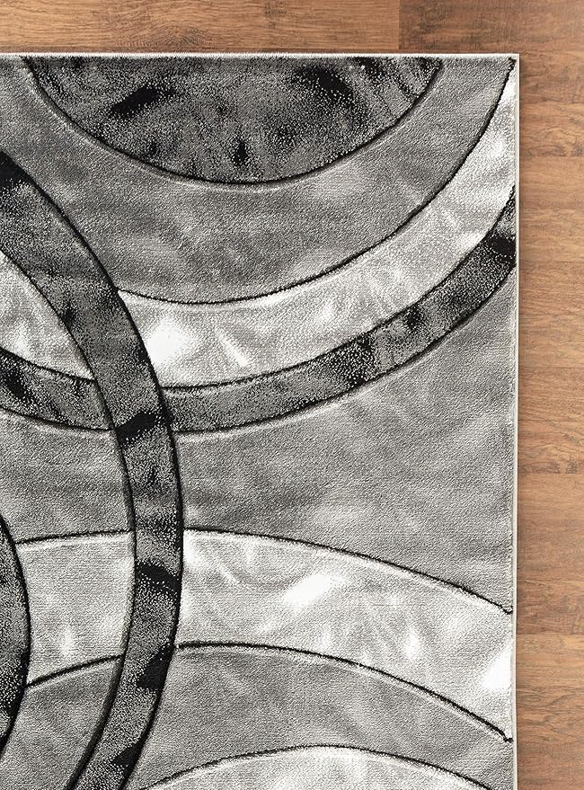 GLORY RUGS Area Rug 2x3 Grey Black Door Mat Modern Circles Soft Contemporary Floor Carpet Fluffy Texture for Indoor Living Dining Room and Bedroom Area