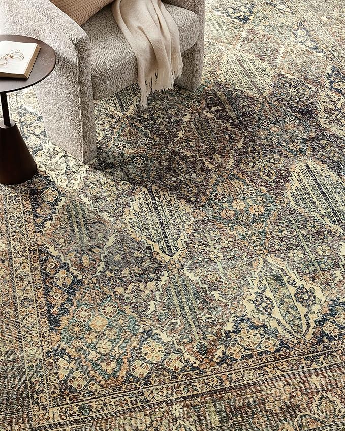 Loloi Magnolia Home by Joanna Gaines Banks Collection BAN-05 Spice/Blue 5'-0" x 7'-6", .13" Pile Height, Machine Washable, Area Rug