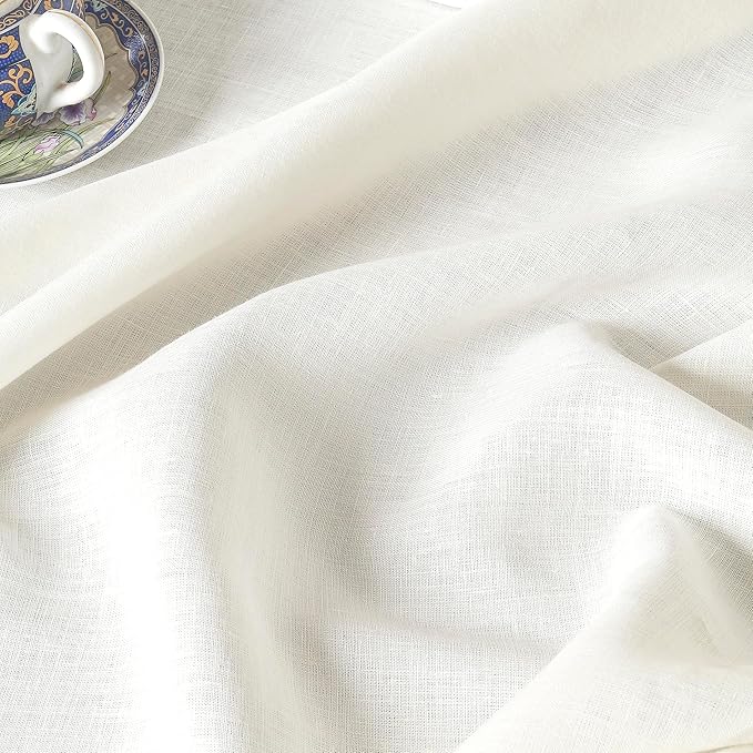 D'Moksha Homes Ivory Linen Tablecloth 60 x 156 Inch - 100% Pure Linen Ivory Tablecloth for Rectangle Tables - Classic Hemstitch, Machine Washable Table Cloth for Fall, Thanksgiving, Christmas, Holiday