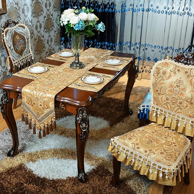 Luxury Dinner Table Runner and Placemats Set of 6, Gold Farmhouse Boho Fabric Cloth Place Mats, Perfect for Dining Room Decor, Washable Indoor Decoration((Gold, 6 Piece 13×18 Placements)