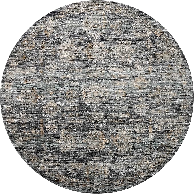 Loloi Jean Stoffer Katherine Collection KES-04 Ink/Jade 7'-10'' x 7'-10'', .25" Pile Height, Round Area Rug
