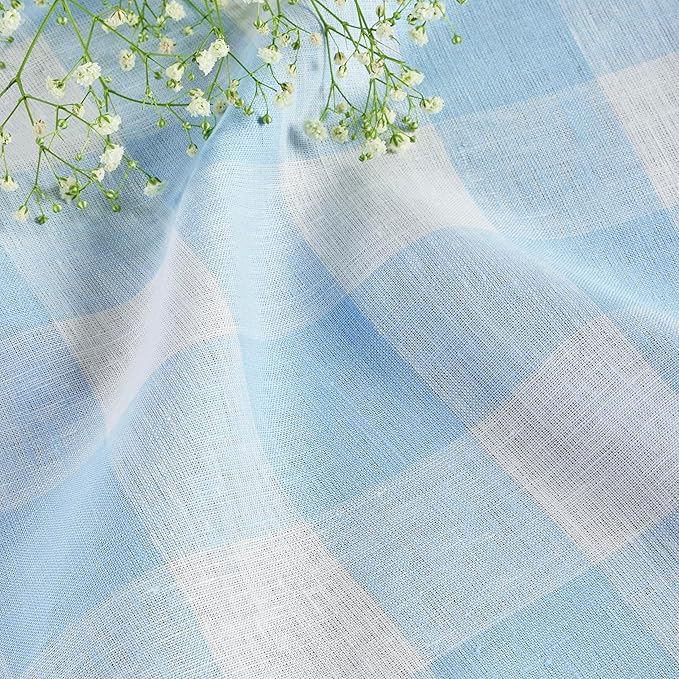 Solino Home Linen Square Tablecloth 52 x 52 Inch - 100% Pure Linen Blue Bell Buffalo Check Tablecloth - Machine Washable Table Throw