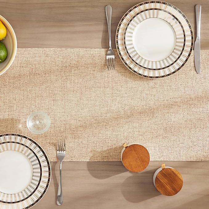 ZeeMart Burlap Style Farmhouse Table Runners 36 Inches Long, Beige Rustic Woven Dining Table Runner for Everyday Use, 14x36 Inches, Oatmeal Beige