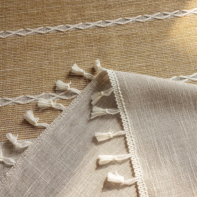Sutuo Home Boho Curtains 96 inches for Bedroom Dining Room,French Country Bohemian Vintage Chic Drape Light Filtering Privacy Window Treatment Tassels, Rod Pocket 1 Panel 52" W x 96" L, Khaki Linen