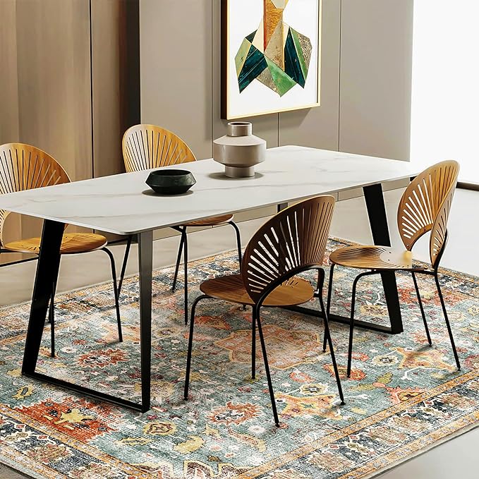 Area Rug 5'x7' Washable Vintage Traditional Floor Cover Foldable Thin Retro Kitchen Accent Indoor Distressed Non Slip Carpet for Bedroom Living Room