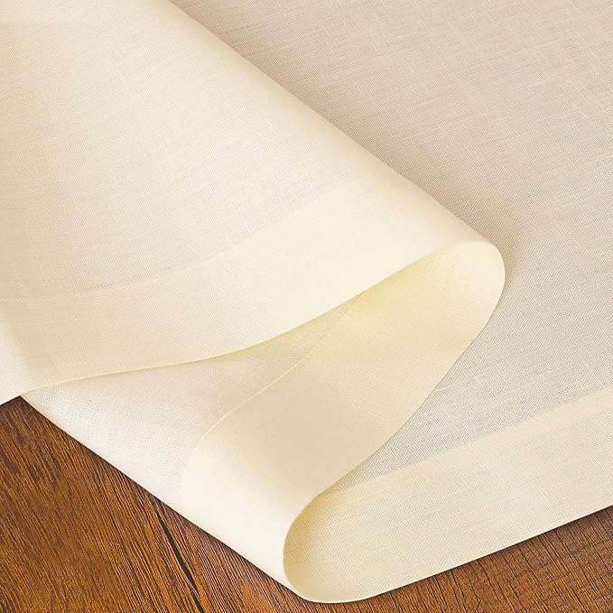 D'Moksha Homes Linen Vanilla Cream Table Runner 102 Inches Long - 100% Pure Linen Dining Table Runner 14 x 102 Inch for Fall, Thanksgiving, Christmas, Holiday - Machine Washable