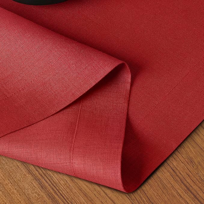 D'Moksha Homes Linen Bright Red Table Runner 108 Inches Long - 100% Pure Linen Dining Table Runner 14 x 108 Inch for Winter, Christmas, Holiday - Machine Washable