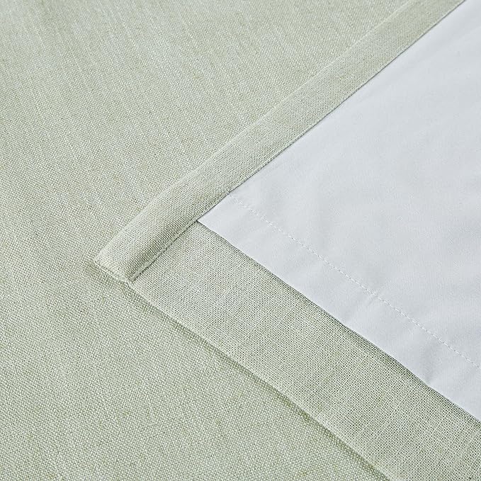 Vision Home Soft Green Pinch Pleated Full Blackout Curtains Linen Blended Room Darkening Window Curtains 112 inch for Living Room Bedroom Thermal Insulated Pinch Pleat Drapes with Hooks 60" Wx112 Lx1