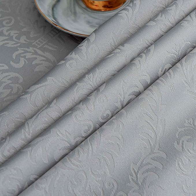 maxmill Jacquard Tablecloth Damask Design Water Resistance Antiwrinkle Heavy Weight Soft Table Cloth for Buffet Banquet Parties Event Holiday Dinner Rectangle 60 x 84 Inch Light Grey