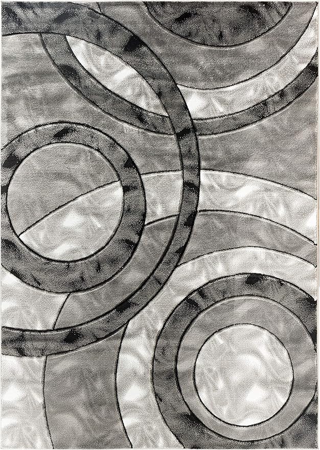 GLORY RUGS Area Rug Modern 5x7 Grey Black Circles Geometry Soft Hand Carved Contemporary Floor Carpet Fluffy Texture for Indoor Living Dining Room and Bedroom Area