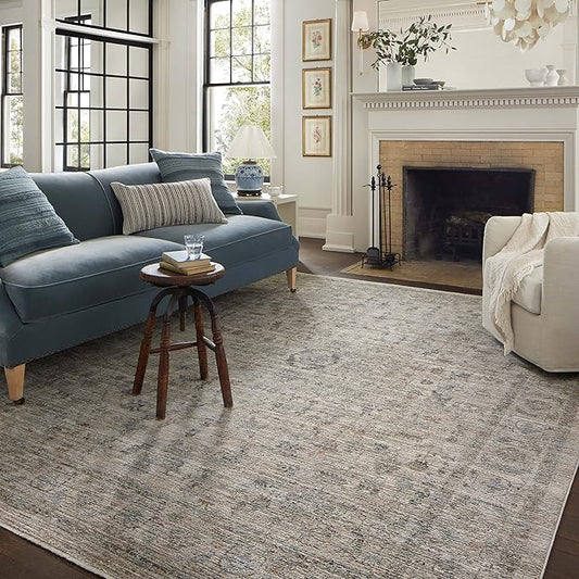 Loloi Jean Stoffer Katherine Collection KES-03 Beige/Mist 5'-3'' x 5'-3'', .25" Pile Height, Round Accent Rug