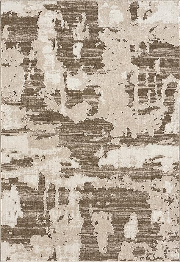 Abani Terra Area Rug for Living Room, Bedroom - Abstract Pattern - Brown Cream - 8' x 10' - Durable & Easy to Clean