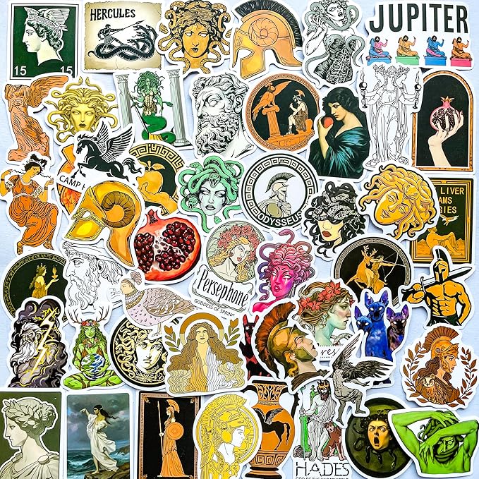 Vintage Greek Mythology History Stickers - 50Pcs Vinyl Waterproof Greece Stickers for Laptops,Water Bottles,Scrapbook,Journals