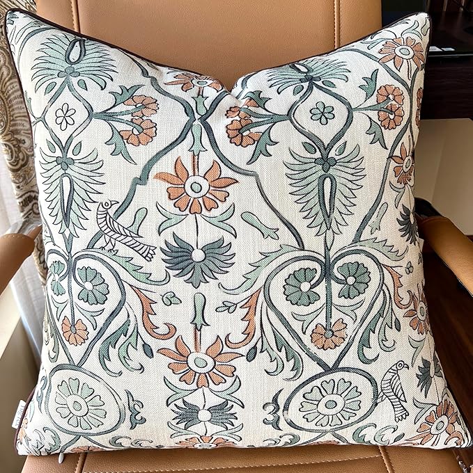 Akkineni Floral Printed Decorative Square Accent Throw Pillow Cover - Decor for Living Room, Sofa, Chair, Patio, Car, Balcony, Bench, Porch, Nursery, Office - 18x18 Inches