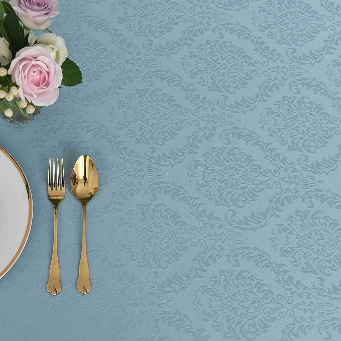 maxmill Jacquard Round Table Cloth Damask Design Waterproof Antiwrinkle Heavy Weight Soft Tablecloths for Circular Table Cover and Kitchen Dinning Tabletop Round 70 Inch Blue Haze