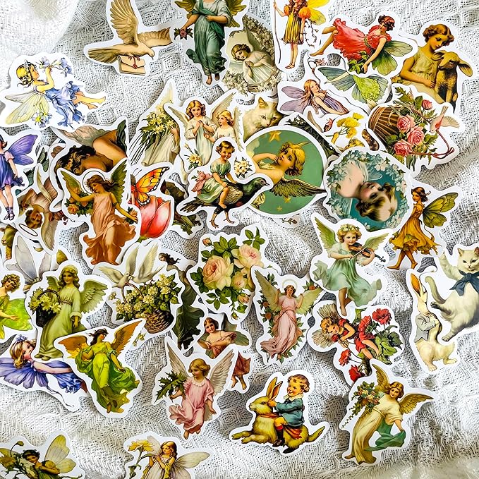 Yoksas Vintage Little Angel Fairy Stickers - 50Pcs Vinyl Renaissance Art Christian Scrapbooking Stickers for Water Bottles,Laptop,Journals