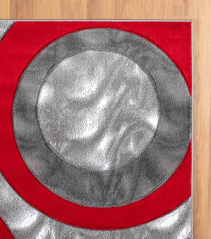 GLORY RUGS Area Rug Modern 5x7 Light red Circles Geometry Soft Hand Carved Contemporary Floor Carpet Fluffy Texture for Indoor Living Dining Room and Bedroom Area