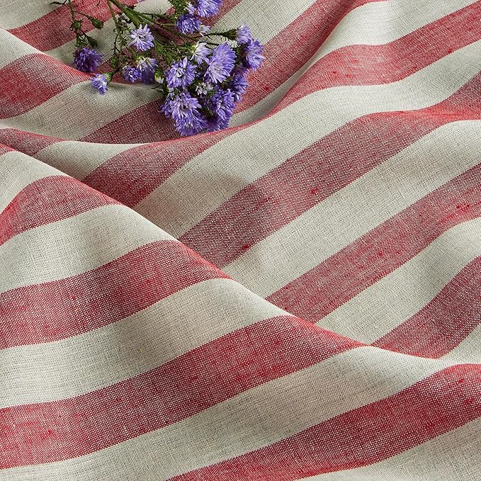 Solino Home Linen Striped Tablecloth 60 x 90 Inch - 100% Pure Linen Red and Natural Table Cloth for Rectangle Tables - Sorrento Stripe, Machine Washable Tablecloth for Fall, Thanksgiving, Christmas
