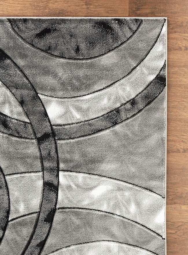GLORY RUGS Area Rug Modern 8x10 Grey Black Circles Geometry Soft Hand Carved Contemporary Floor Carpet Fluffy Texture for Indoor Living Dining Room and Bedroom Area