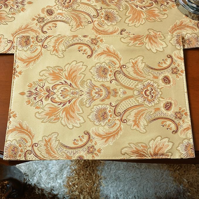 Luxury Dinner Table Runner and Placemats Set of 8, Gold Farmhouse Boho Fabric Cloth Place Mats, Perfect for Dining Room Decor, Washable Indoor Decoration(Gold, 8 Piece 13×18 Placemats)