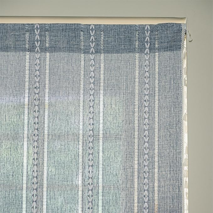 Sutuo Home Blue Boho Door Curtains for Doorway, Bohemian Semi Blackout with Tassels Privacy Embroidery Drape Decor for Temporary Room Dividers Bedroom Living Room, Rod Pocket 1 Panel 37" W x 80" L