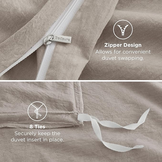Bedsure 100% Washed Cotton Duvet Cover Full Size - Natural Minimalist Cotton Duvet Cover Linen Like for All Seasons - GentleSoft™ Plain Simple Bedding (Natural, Full, 80"x90")