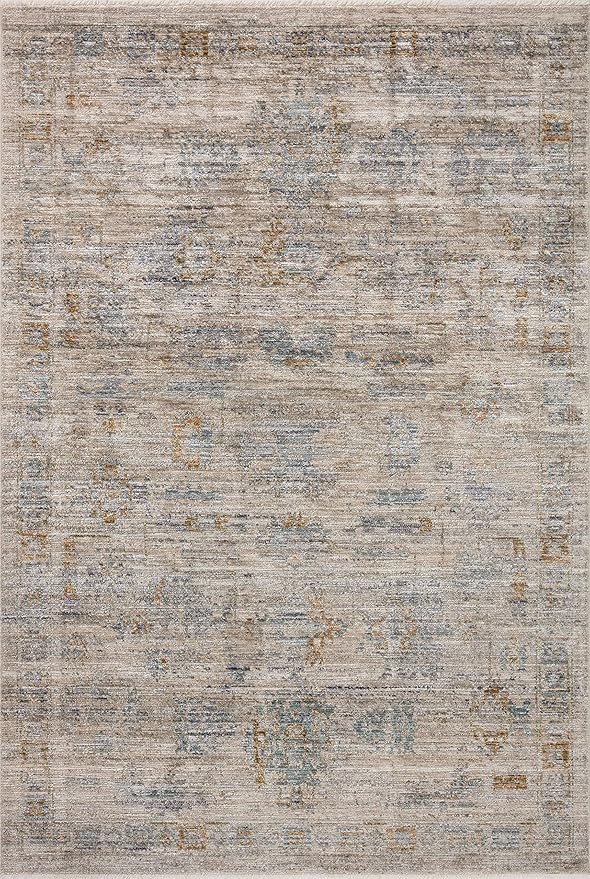 Loloi Jean Stoffer Katherine Collection KES-04 Pebble/Ocean 9'-6" x 9'-6", .25" Pile Height, Round Area Rug